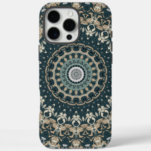 Coque iPhone 16 Pro Max Motif de mandala sarcelle et beige