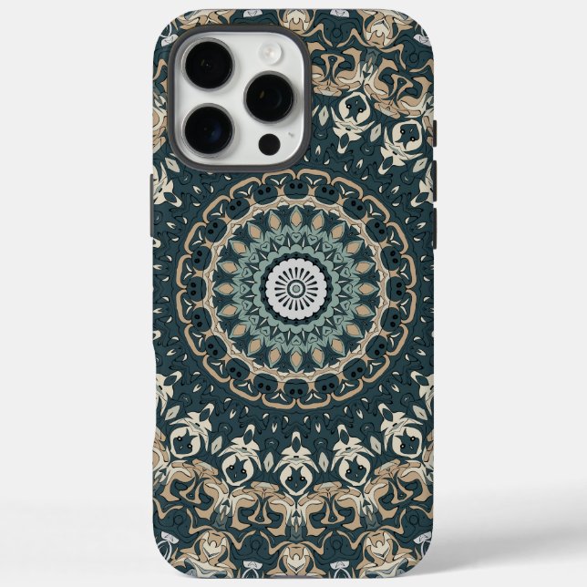 Coques Case-Mate iPhone Motif de mandala sarcelle et beige (Verso)