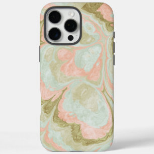 Coque iPhone 16 Pro Max Motif de marbre doux en spirale Menthe, Corail et 