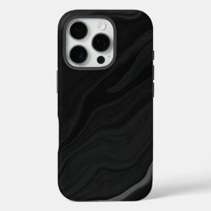 Coque iPhone 16 Pro Motif de marbre en pierre noire élégant