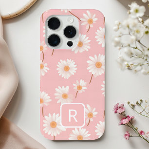 Coque Case-Mate iPhone Motif de marguerite initial personnalisé sur rose