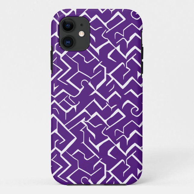 Coques Case-Mate iPhone Motif de méandre violet et blanc | Maze moderne (Dos)
