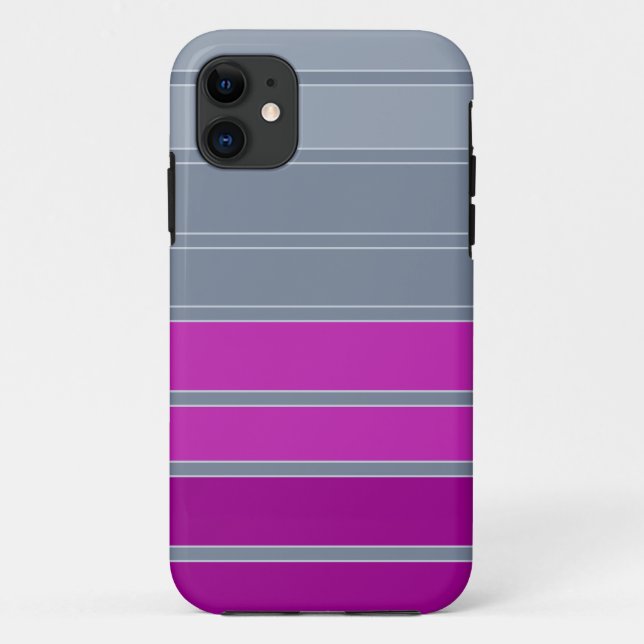 Coques Case-Mate iPhone Motif de mode gris rayé violet (Dos)