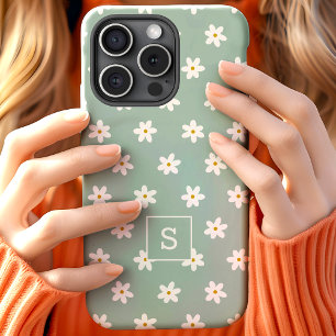Coque Case-Mate iPhone Motif de monogramme de fleur de sauge herbeuse fle