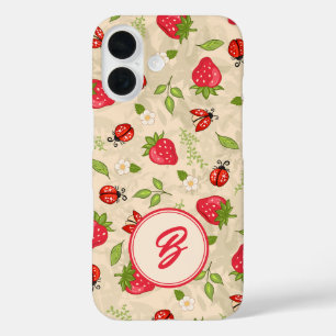 Coque Pour iPhone 16 Motif de monogramme de la fraise Ladybug