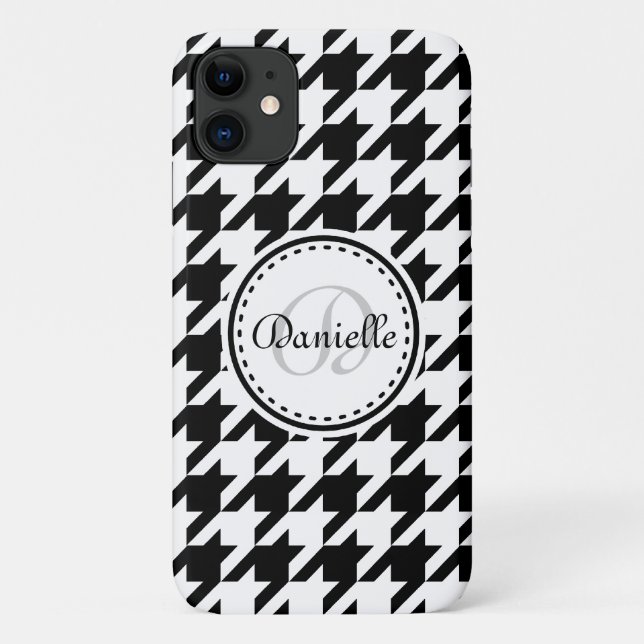 Coques Case-Mate iPhone Motif de monogramme noir blanc gris gris (Dos)