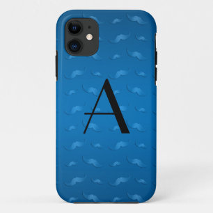 Coque iPhone 11 Motif de moustache bleu brillant monogramme