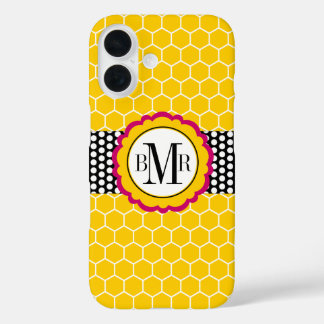 Coque Pour iPhone 16 Motif de nid d'abeilles et monogramme de fleur