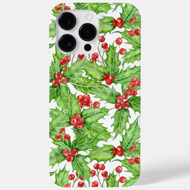 Coques Case-Mate iPhone Motif de Noël à l'aquarelle de baie blanche (Verso)