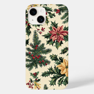 Coque Case-Mate iPhone Motif de Noël de houx poinsettia rouge crème