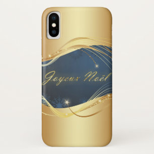 Coque Case-Mate iPhone Motif de Noël doré sur fond bleu...