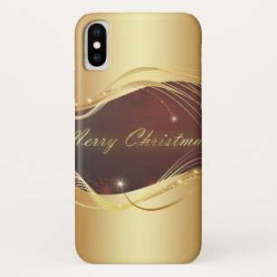 Coques Pour iPhone Motif de Noël doré sur fond rouge