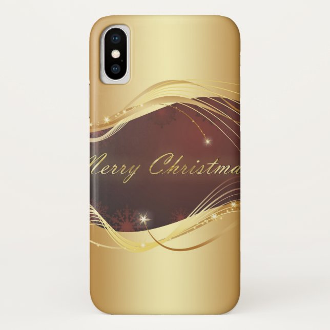 Coques Case-Mate iPhone Motif de Noël doré sur fond rouge (Dos)