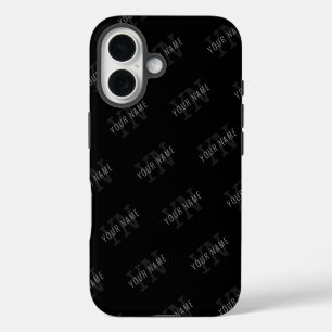 Coque Pour iPhone 16 Motif de nom en monogramme gris très foncé et noir