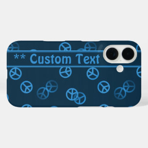 Coques iPhone 16 Motif de panneau de paix bleu avec texte personnal