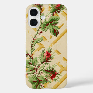 Coques iPhone 16 Motif de papier peint à treillis de rose florale v