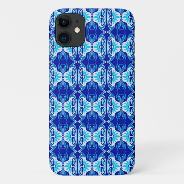 Coques Case-Mate iPhone Motif de papier peint Art Déco - bleu cobalt et bl (Dos)