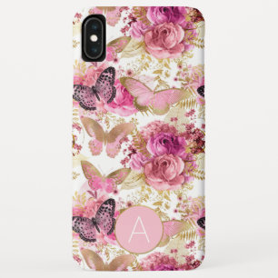 Case-Mate iPhone Case Motif de papillon floral de monogramme rose d'or