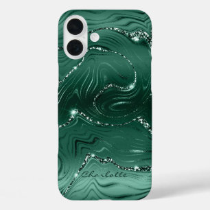 Coque Pour iPhone 16 Plus Motif de Parties scintillant d'argent Emerald Gree