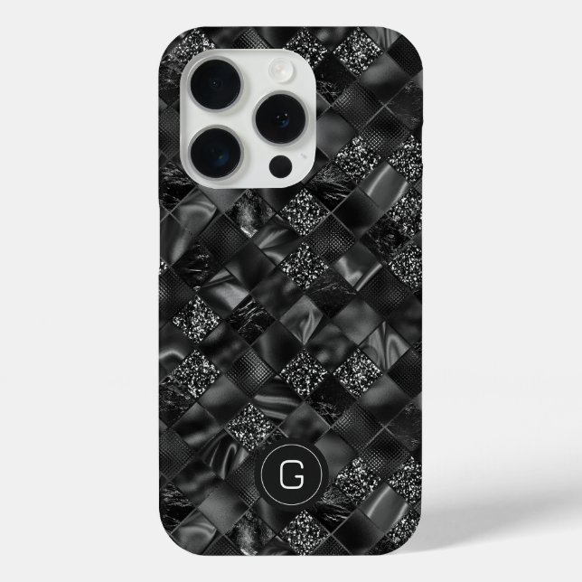 Coques Case-Mate iPhone Motif de Parties scintillant moderne Monogramme Bl (Verso)