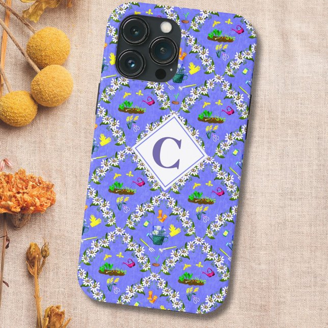 Coques Case-Mate iPhone Motif de passiflore bleue de jardinage Monogramme (Créateur téléchargé)