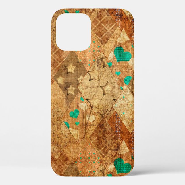 Coques Case-Mate iPhone Motif de patchwork de grunge Brown avec étoiles et (Verso)