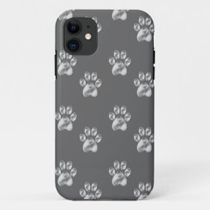 Coques Pour iPhone Motif de patte mignon et élégant sur gris foncé