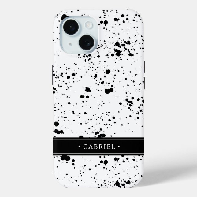 Coques Case-Mate iPhone Motif de peinture noire | Ajouter Votre Nom (Verso)