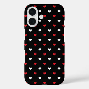 Coque Pour iPhone 16 Motif de petits cœurs rouges et blancs sur fond no