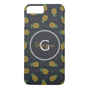 Coque Case-Mate iPhone Motif de pineapple en or noir rétro avec monogramm