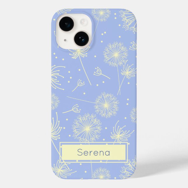 Coques Case-Mate iPhone Motif de pissenlit floral bleu personnalisé (Verso)
