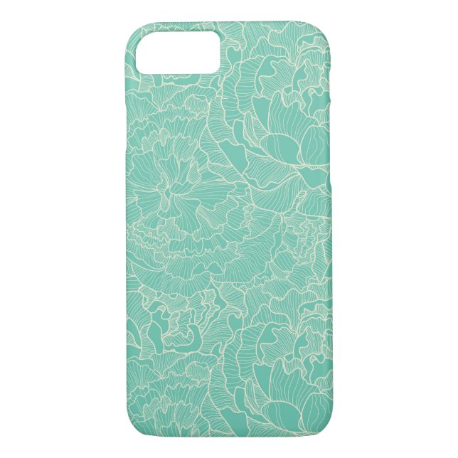 Coques Case-Mate iPhone Motif de pivoine de turquoise (Dos)