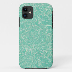 Coque iPhone 11 Motif de pivoine de turquoise