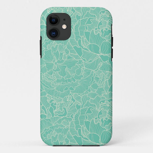 Coques Case-Mate iPhone Motif de pivoine de turquoise (Dos)