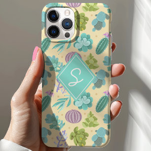 Coque Case-Mate iPhone Motif de plante de cactus succulent Monogramme mig