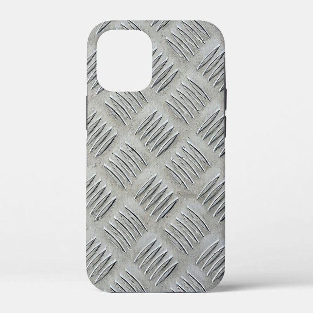 Coques Case-Mate iPhone Motif de plaque diamantée en aluminium gris (Verso)