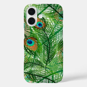Coque Pour iPhone 16 motif de plumes de paon