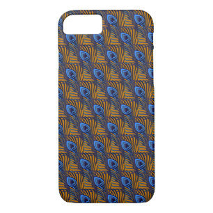 Coque Case-Mate iPhone Motif de plumes de paon bleu et orange de minuit