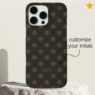 Coque iPhone 16 Pro Max Motif de points gris chaud moderne avec initiales 