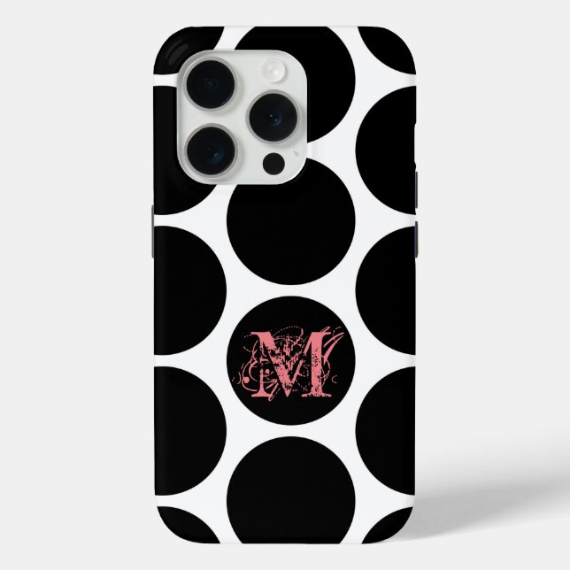 Coques Case-Mate iPhone Motif de points noirs - Initiale personnalisée (Verso)