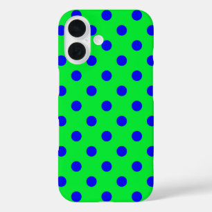 Coque Pour iPhone 16 Motif de points polka bleus sur fond vert