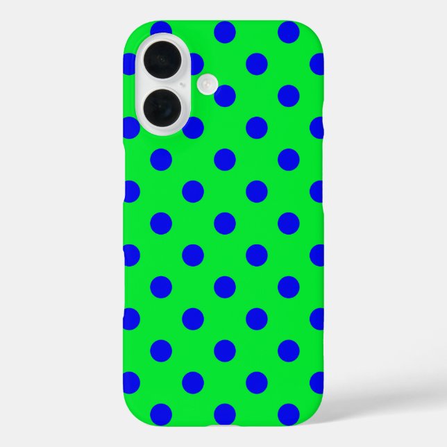 Coques Case-Mate iPhone Motif de points polka bleus sur fond vert  (Verso)