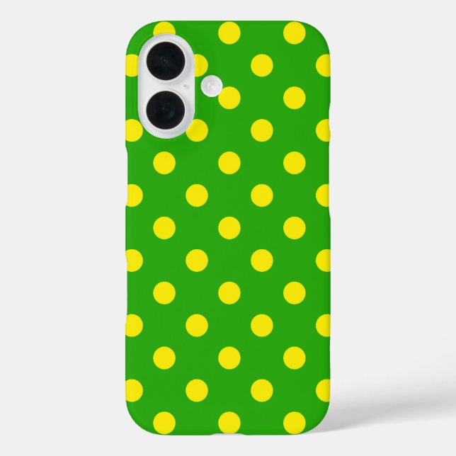 Coques Case-Mate iPhone Motif de pois jaunes sur fond vert  (Verso)