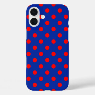 Coque Pour iPhone 16 Plus Motif de pois rouges sur fond bleu
