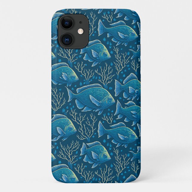 Coques Case-Mate iPhone Motif de poisson bleu (Dos)