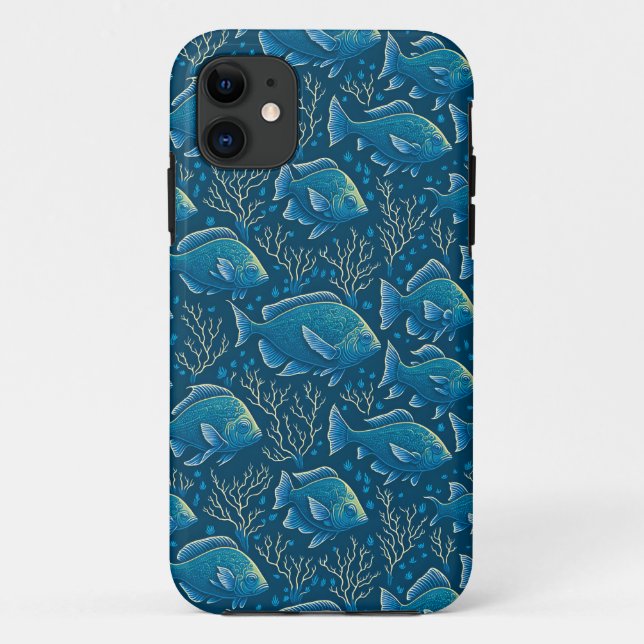 Coques Case-Mate iPhone Motif de poisson bleu (Dos)