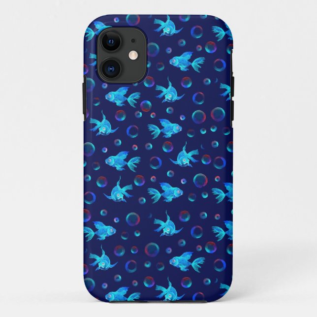 Coques Case-Mate iPhone motif de poisson bleu (Dos)