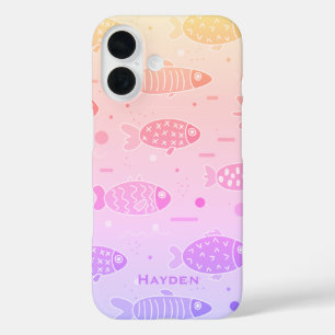 Coque Pour iPhone 16 Motif de poisson couché de soleil rayonnant modern