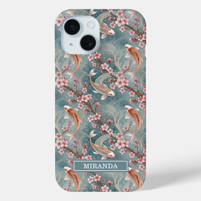 Coques Case-Mate iPhone Motif de poisson Koi Sakura japonais Monogrammé (Verso)
