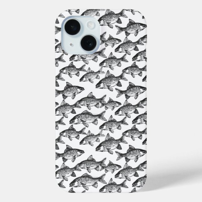 Coques Case-Mate iPhone Motif de poisson monochromatique (Verso)